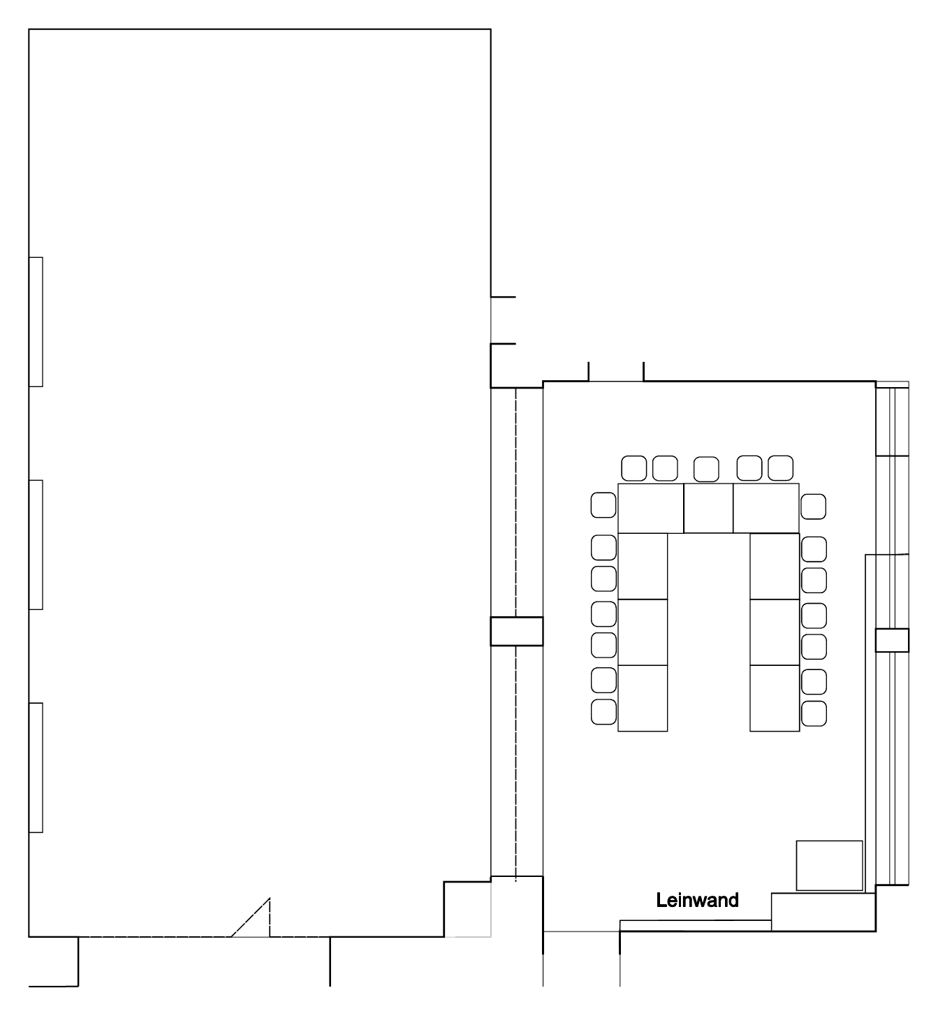 Bestuhlungsplan: Kleiner Saal — Seminar bis 20 Personen